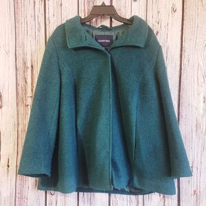 Land's End Vintage Wool Coat Y2K Green Button Snap 16W Womens
